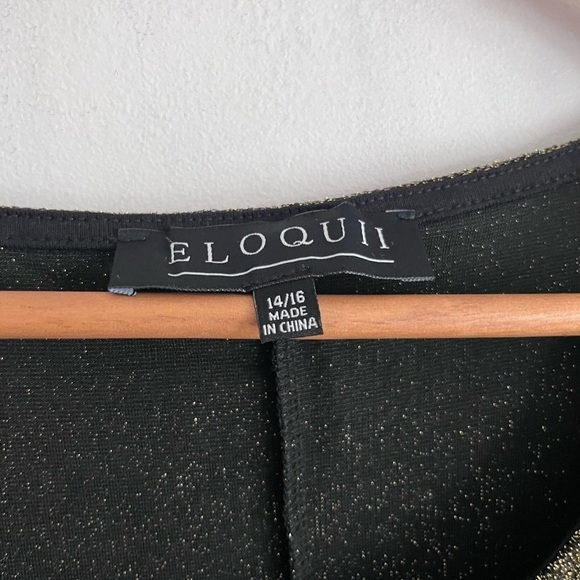 Eloquii Gold Metallic Sparkle Puff Long Sleeve Stretch Scoop Neck Blouse Shirt - Picture 7 of 7